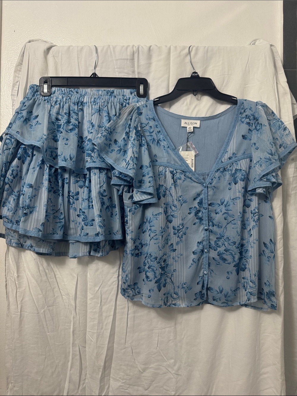 Allison Joy Powder Blue Floral Ruffle Top & Skirt Set